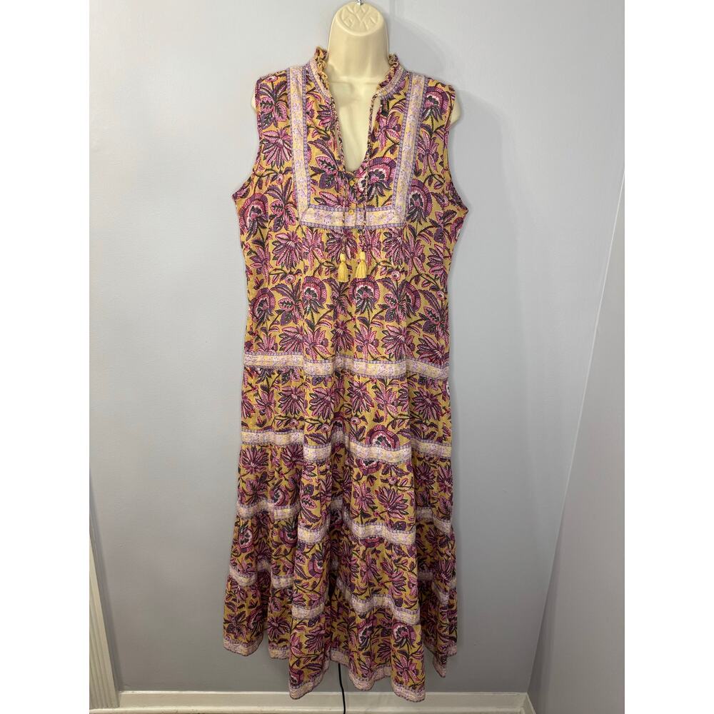 Lola Australia Peasant Boho Floral Midi Dress Womens Oversized Vacation Beach L